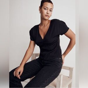 Madewell black V Neck Short Sleeve Top 14 NWT